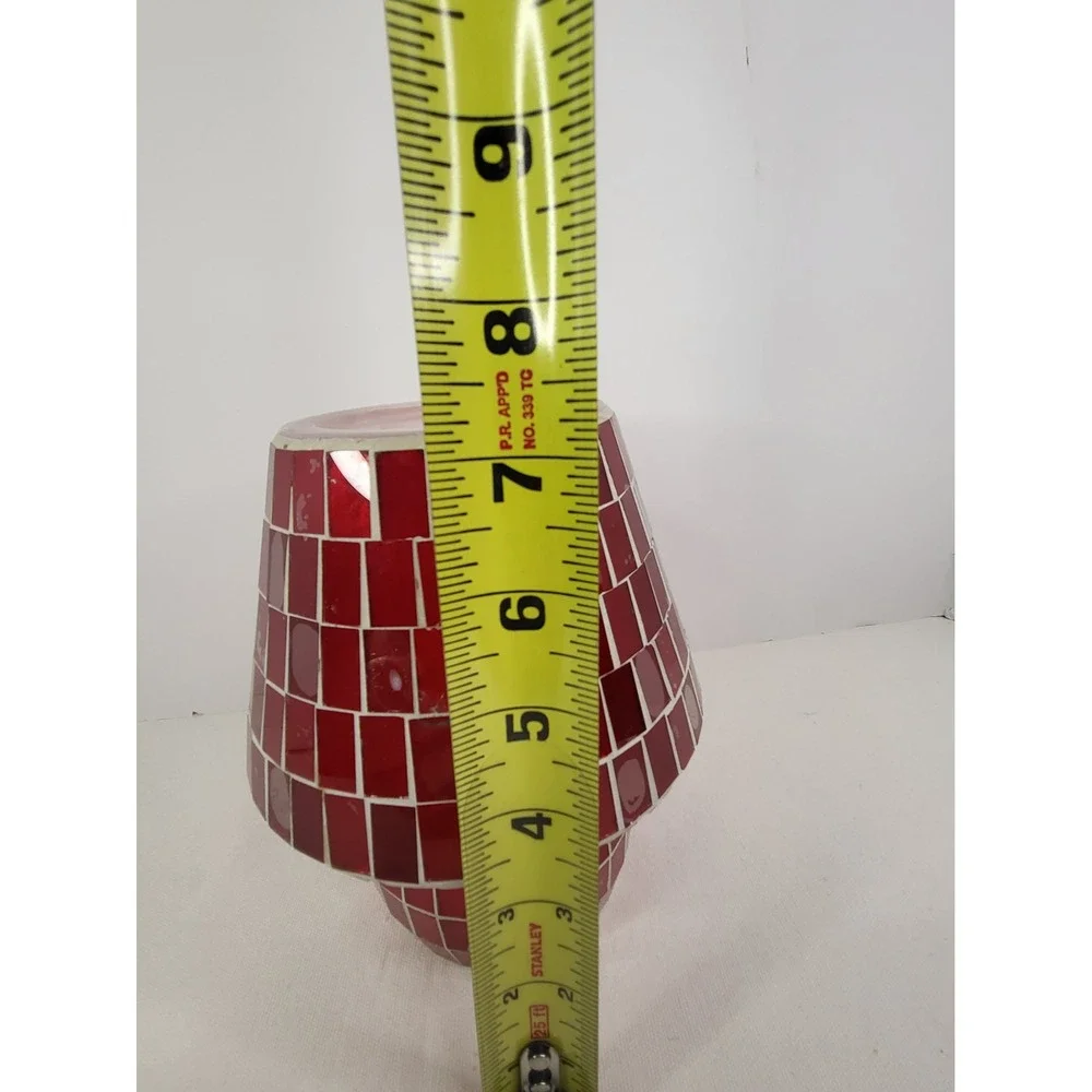 Red Mosaic Glass Mushroom Votive Candle Holder Two Piece Stained Glass Decor
